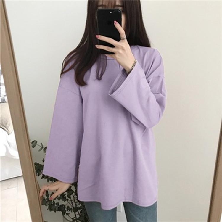 Solid Long Sleeve Tee Women Autumn Korean Loose Versatile Slim Base Layer Student Top