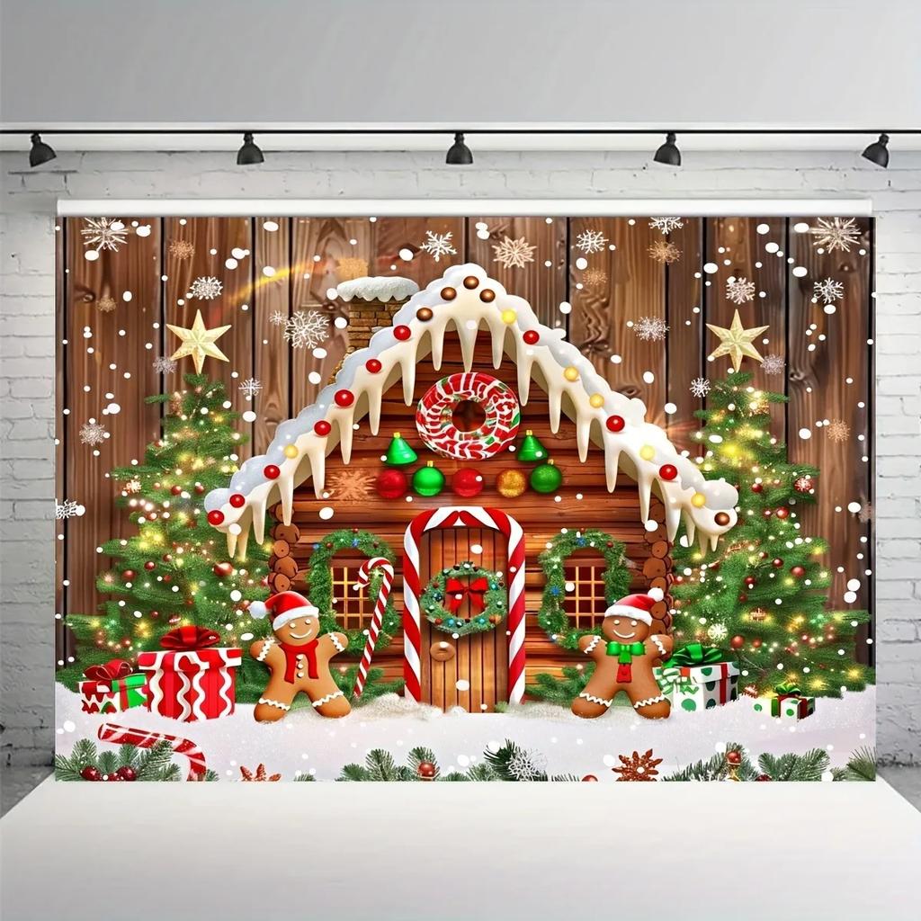 Christmas Day Party Decoration Background Cloth Gingerbread House Christmas Tree Wall Tapestry Suitable for Home Outdoor