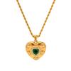 Youthway Gold Plated Textured Hand Brushed Green Cubic Zirconia Heart Pendant Necklace For Women Fashion Healing Jewelry