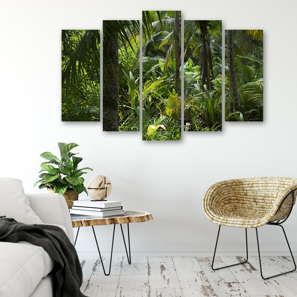 Fünfteiliger Leinwanddruck „Wald, Bäume, Natur“.