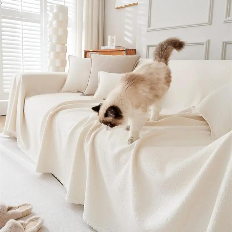 Teddy Velvet Waterproof Couch Towel Simple Solid Color Four Season Universal Furniture Cover Prevent Cat Scratching Blanket