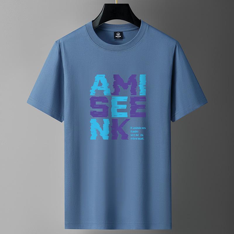 AMI M-6XL Pure Cotton Mens Short-sleeved T-shirt Round Neck Boy Casual Tee Shirt