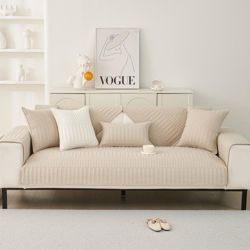 Nordic Cotton Sofa Cushion, Quilted Washed Pure Cotton Sofa Cover Towel, Universal Fabric For All Seasons, Non-Slip Sofa Seat Cushion