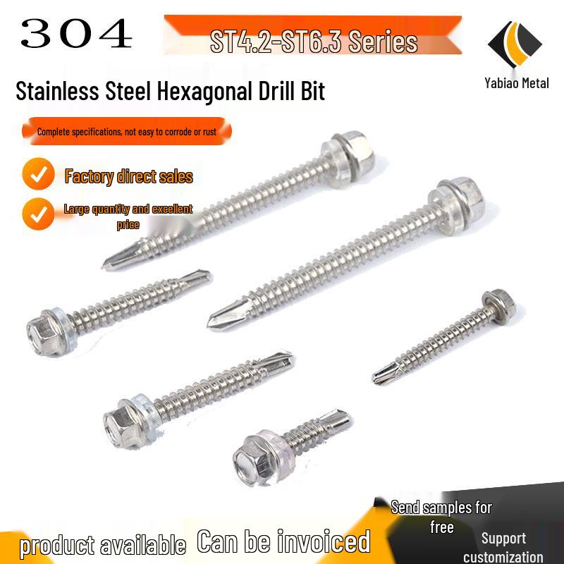 304 Stainless Steel Hex Head Self-Tapping Screws ST4.2-ST6.3