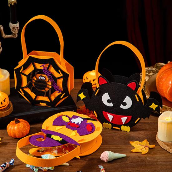 Felt Halloween Handbag Trick or Treat Tote Bag Pumpkin Spider Web Shape Candy Holder for Kids Halloween Party Favors