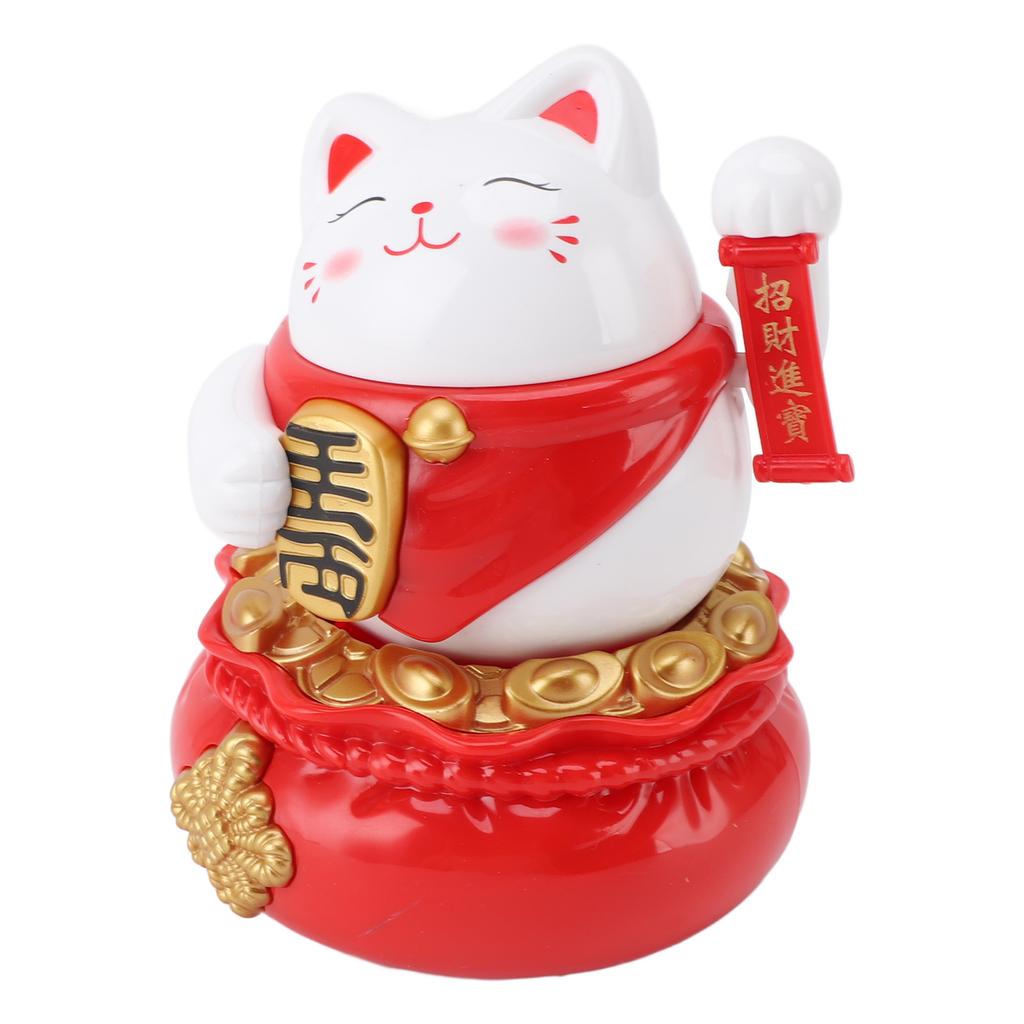 Solar Powered Lucky Cat Decorative Wealth Welcoming Waving Arm Fortune Cat Ornament for Home Car Restaurant Cafe White