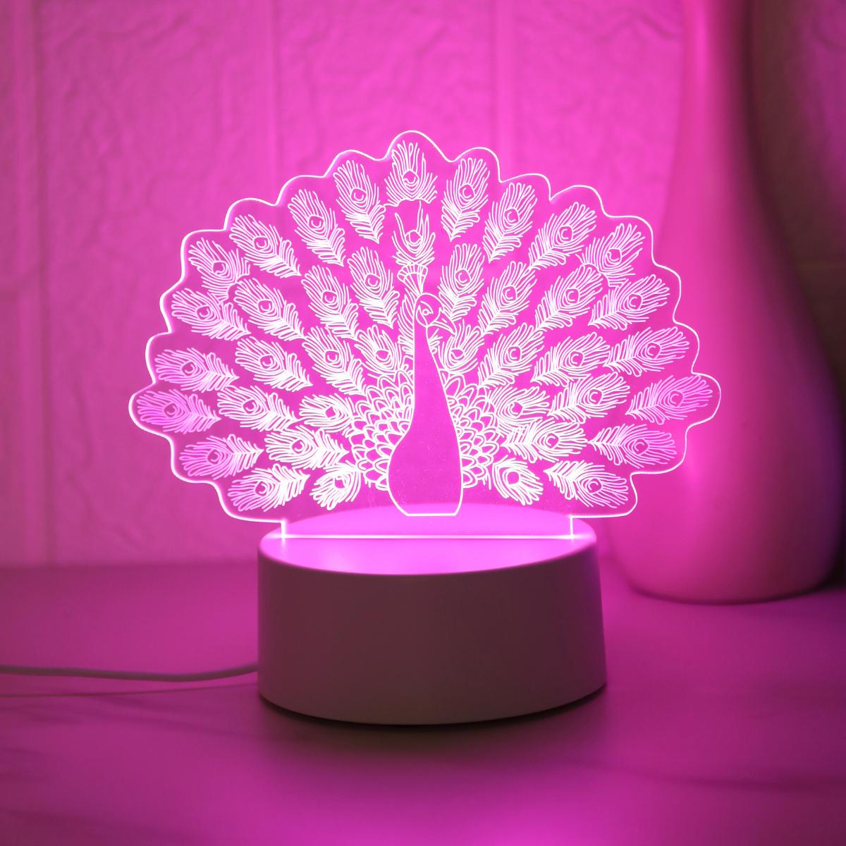 

3D Pink Peacock Creative Night Light, USB Powered, Bedroom and Living Room Decoration, Birthday Gift, Festival Gift Night Light. рожевий