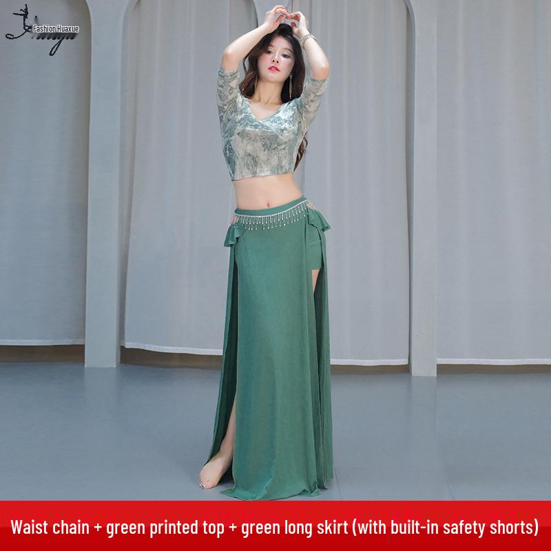 Oriental Mesh Print Belly Dance Performance Dress Set for Women