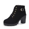 35-42 Autumn and winter new high-heeled thick-heeled women's boots lace-up short boots women's short boots Martin boots single boots