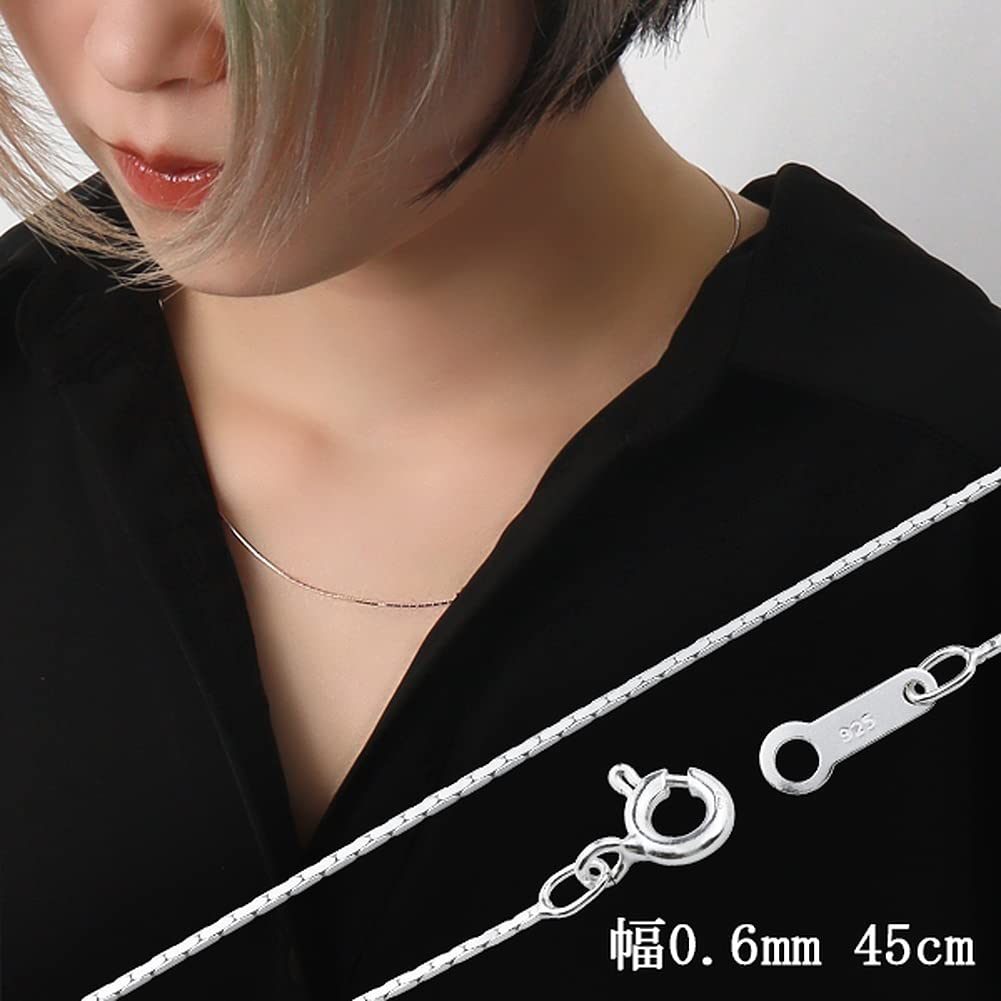 Shinjuku Gin no Kura Cardano Cadena Fina de Plata de Ley Aproximadamente, 0,6 mm de Ancho, 45 cm, 925, Collar para Mujer, Elegante,