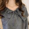 Fashion Women Casual  Striped Ladies Long  Sleeve Ruffles Loose Tops
