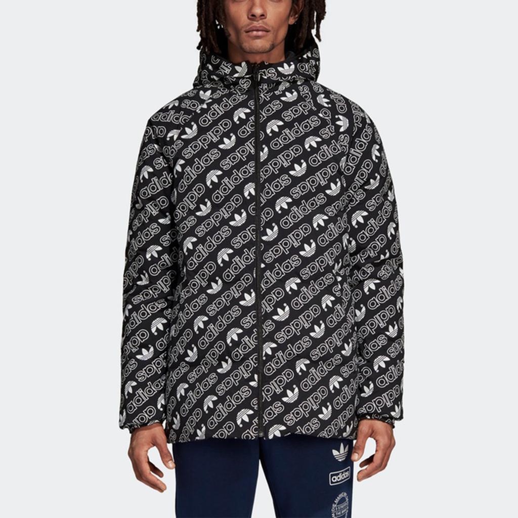 adidas originals Monogram JKT Full Print logo Reversible Stay Warm hooded down Jacket Black White Men's DP8561