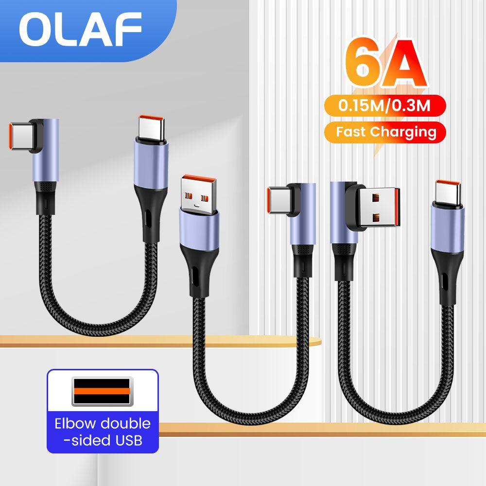 15CM 30CM Dual Elbow Type C to Type C Cable 90 Degree Short Power Bank Fast Charging USB C Data Cord  For iPhone 15 16 Samsung