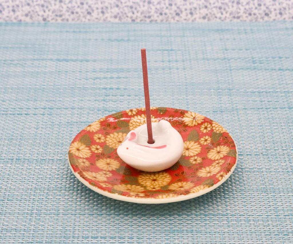 Craftsman House Incense Red Made In Japan Holder, Chrysanthemum, Rabbit,