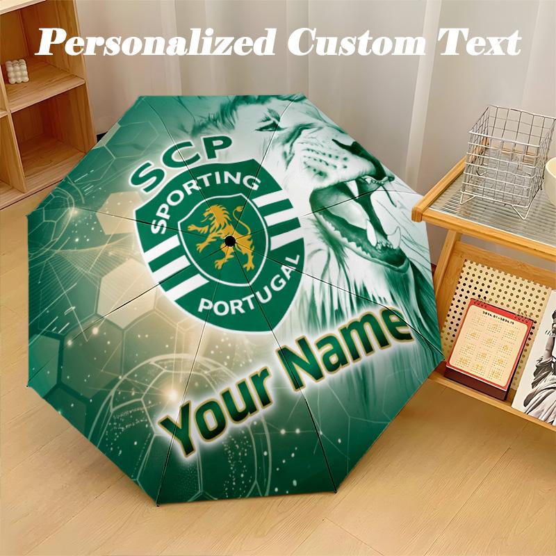 8 Rib Auto Folding Umbrella Sporting CP Print Custom Name Text Portable Rain Gear