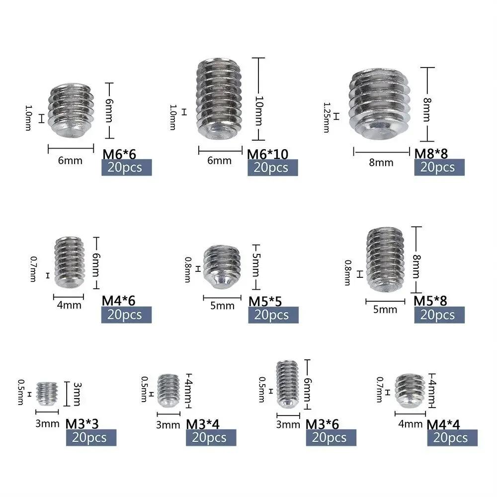 304 Stainless Steel Socket Head Hex Set Screw Assortment Kit Grub Screw Cup- Metric M3 M4 M5 M6 M8 Cup Point Grub Screw Set