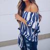 Women Striped Off Shoulder Waist Tie Blouse Short Sleeve Casual T Shirts Tops