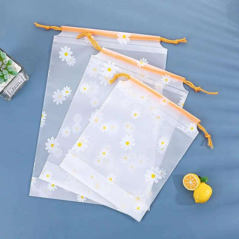 5pcs Waterproof Daisy Storage Bag with Drawcord Cuffs  Large Capacity Clothes Shoes Organizer Portable Towel Makeup Toiletry Bags