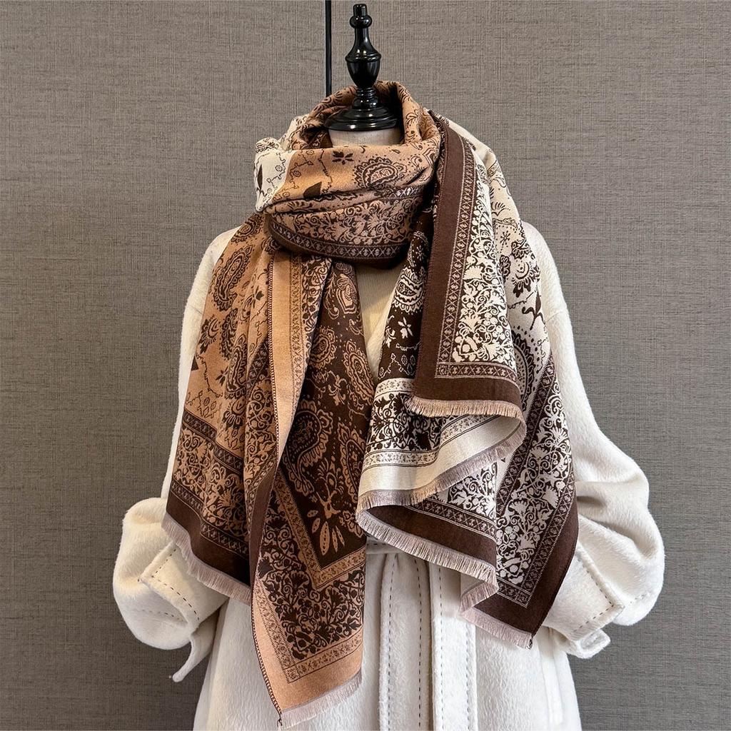 New Fashion Two-Sided Jacquard Pashmina Cashmere Scarf Winter Thick Warmth Shawl Coldproof Windproof Blanket Scarves