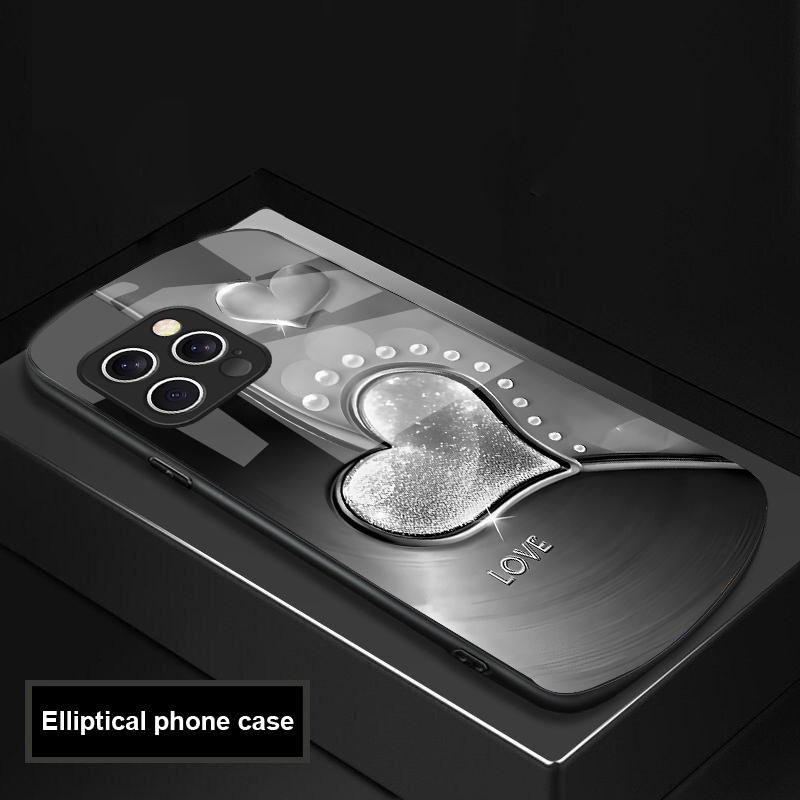 Gradient Love Silver For IPhone 16 Pro Max 15 Pro 14 13 12 Mini 11 XS Max XR 7 8 Plu SE 2022 Elliptical Glass Phone Case