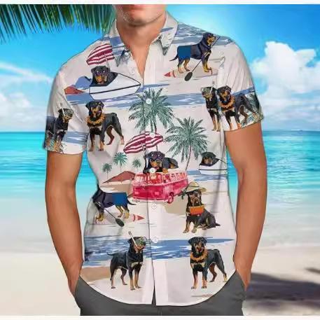 Summer Hawaiian Shirt Men's Fashion Digital Printing Short Sleeve One Hong Kong Trendy