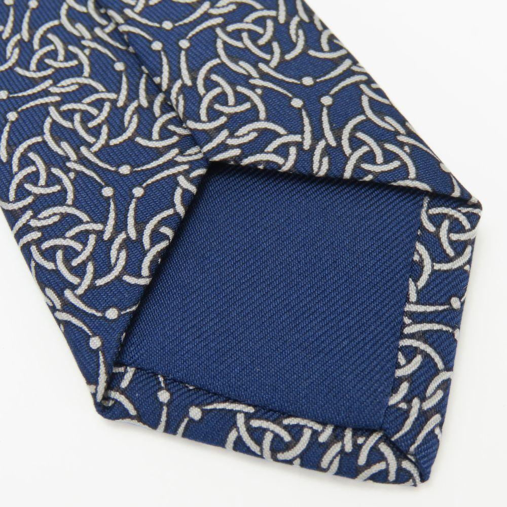 Used HERMES tie Celtic Knots silk Navy white business