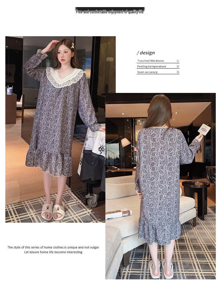 2025 V-Neck Pearl Cotton Long Sleeve Nightgown with Chest Pad – Spring/Autumn Oversized Sleep Dress for Indoor/Outdoor Wear