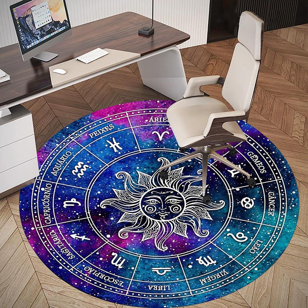 1pc Astrology Zodiac Round Chair Mat Area Rug - Non-Slip, Floor Mat for Office, Bedroom, and Indoor Decor C1125418