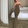 Fashion Elegant Strap Women's Dress Sexy Club Slim Fit Solid Party Long Dress Women Summer High Waist Office Lady Casual Dresses Female Clothing 25079