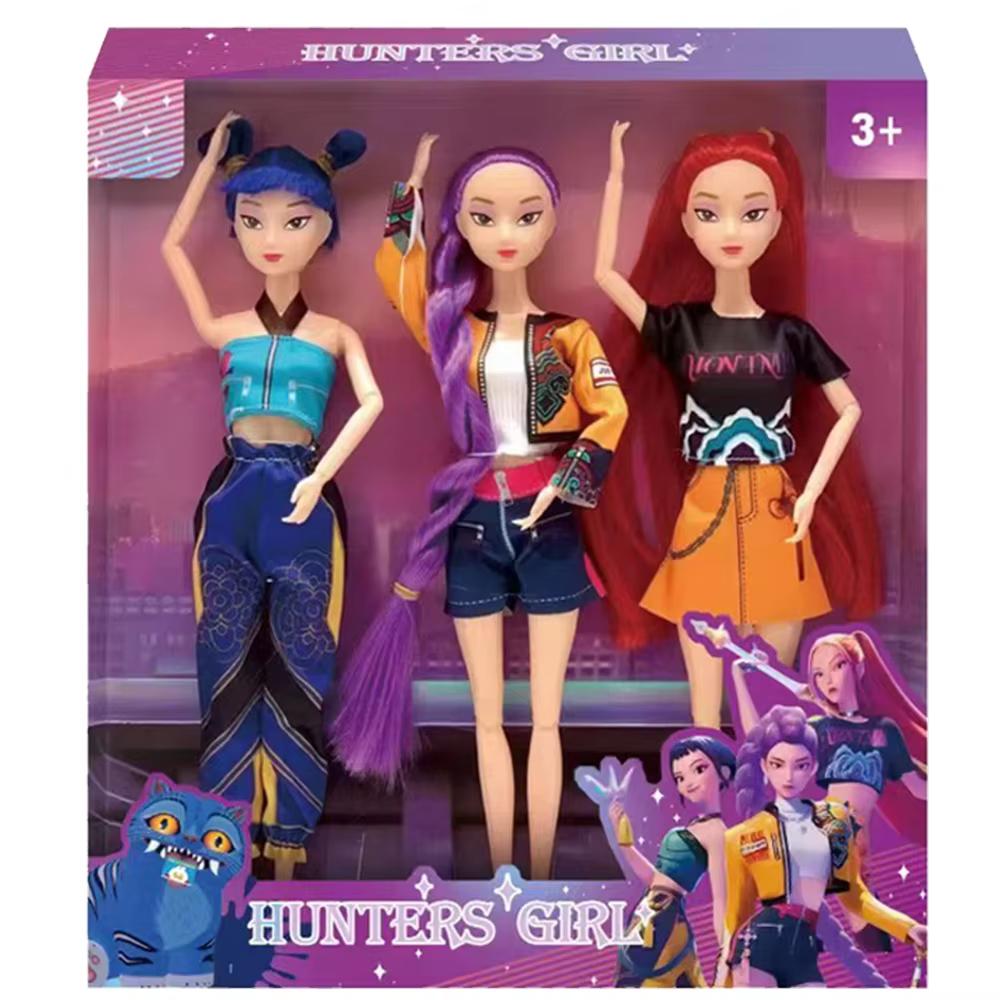 3PC KPOP Demon Hunters Anime Kpop Girl Group Cartoon Rumi Zoey Mira Action Figures Vinyl Figurines Model Dolls Girls  Gift