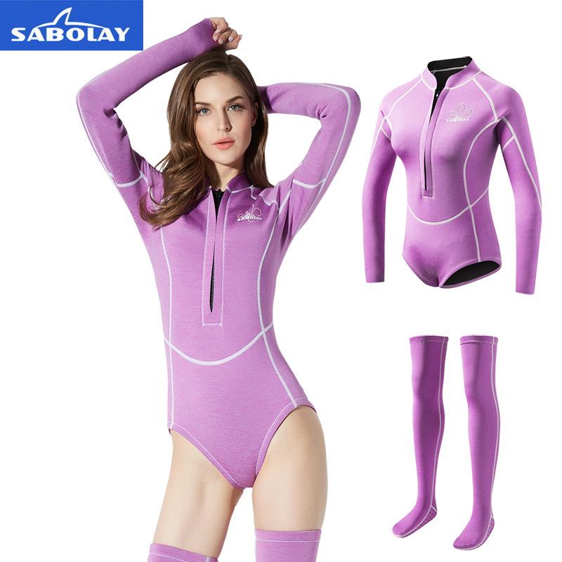 

Customizable Women s Diving Suit 2MM Snorkeling Warm Cold-proof Split Stockings Sexy Surfing Jellyfish M