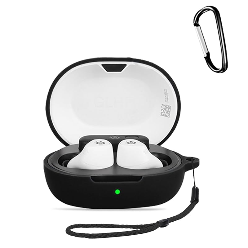 

For SteelSeries Arctis GameBuds earphones for case Silicone protective case [HUKWIMO] with carabiner + strap visible led light Wireless charging