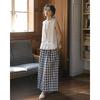 Summer Literary Plaid Pleated Skirt Women