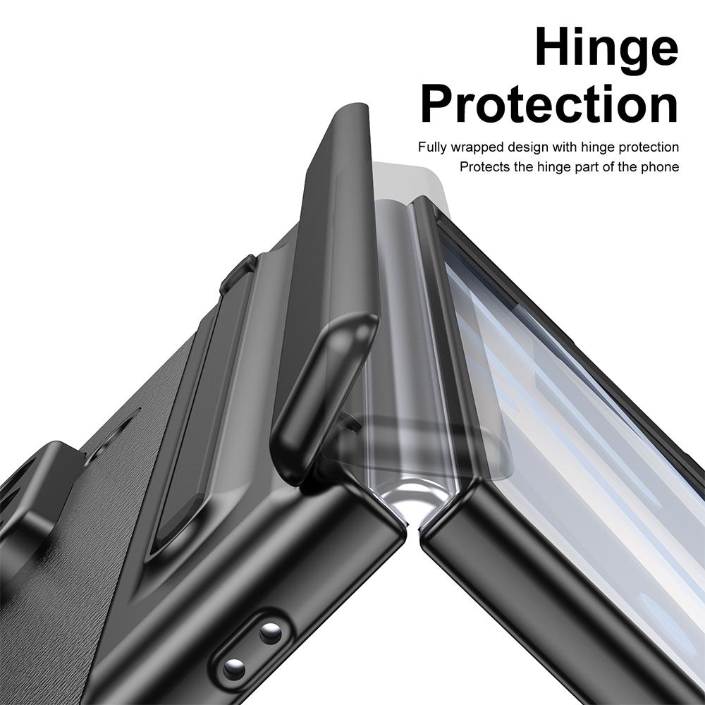 Plating Leather Hinge Case For Samsung Galaxy Z Fold 7 6 5 With Screen Glass Film All Inclusive Pen Slot Fold7 Protective Cover