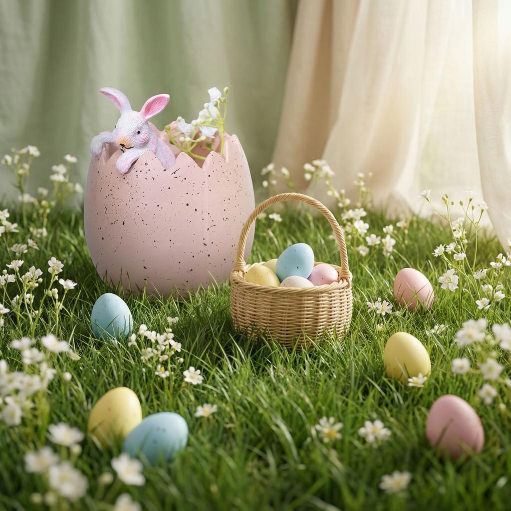 New Cross-border Easter Cute Home Flower Pot Bunny Creative Resin Ornament