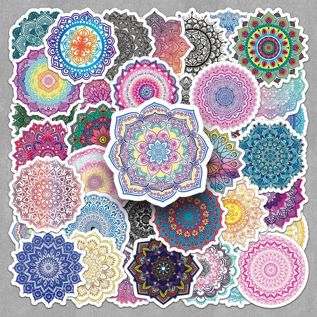 50 Iridescent Mandala Stickers - Waterproof DIY Decoration for Stationery and Milk Tea Cups