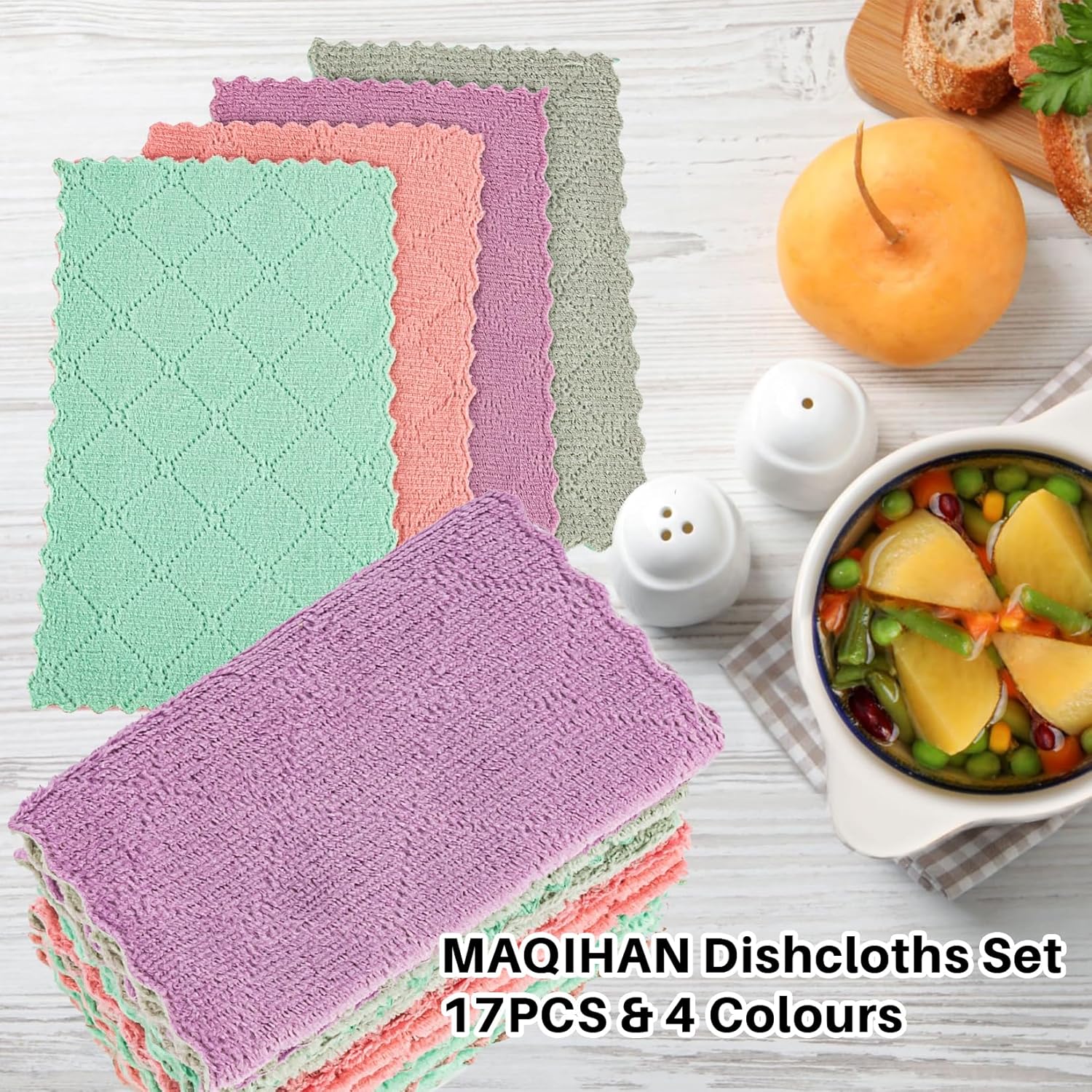 MAQIHAN Coral Velvet Dish Towels - 17PCS Super Absorbent Kitchen Towels Microfiber Washcloths Cleaning Rags, Washable Quick Drying Household Reusable