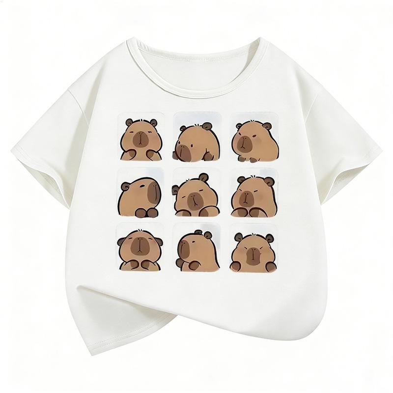 Cute Capybara Graphic Kids Tshirts Summer Short Sleeve Tees Cartoon Animal Boys Girls Clothes Kawaii Tops Y2K Children Tshirt