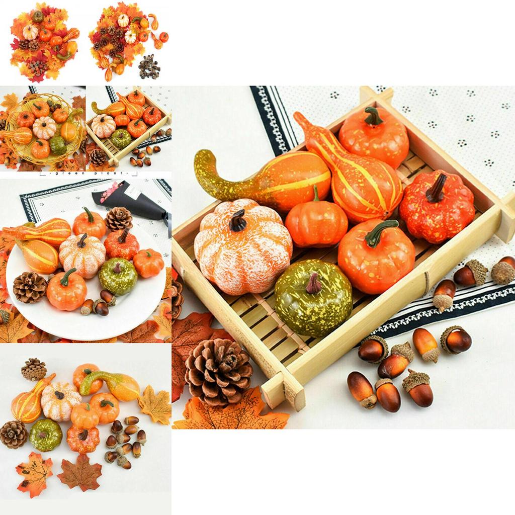 Exquisite Halloween Artificial Foam Pumpkin Set With Realistic Pine Cone Props