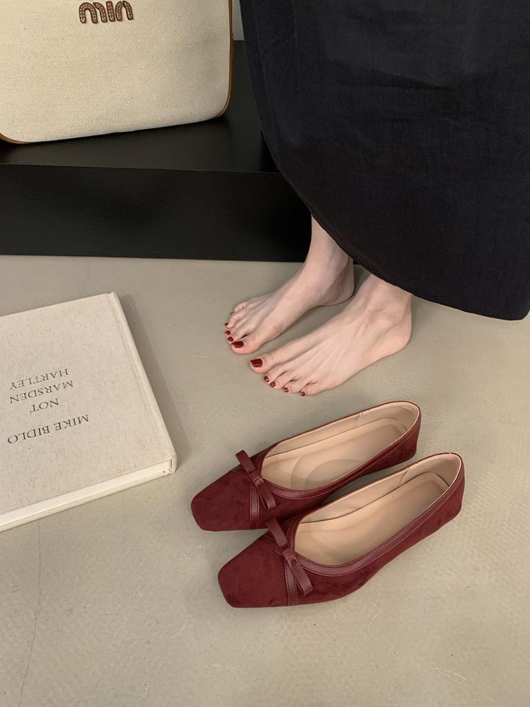 Retro square head single shoes women's bow Mary Jane shoes flat soft sister small leather shoes fairy wind ladyshoes