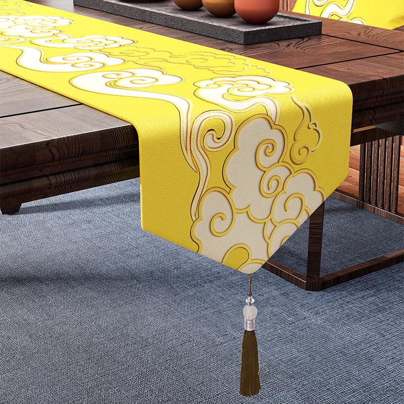 Chinese Style Coffee Table Table Flag Parlor Meal Tables Tassel Pendant Tea Waterproof High-end Long Tea Mat Cover Cloth