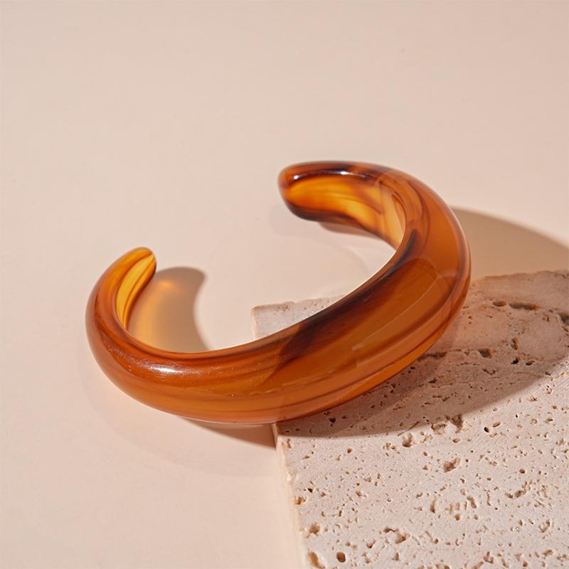 Smooth Round Acrylic Cuff Bangles For Women Vintage Exaggerated Jelly Color Smudging Bangle Wide Resin Bracelet Accessories