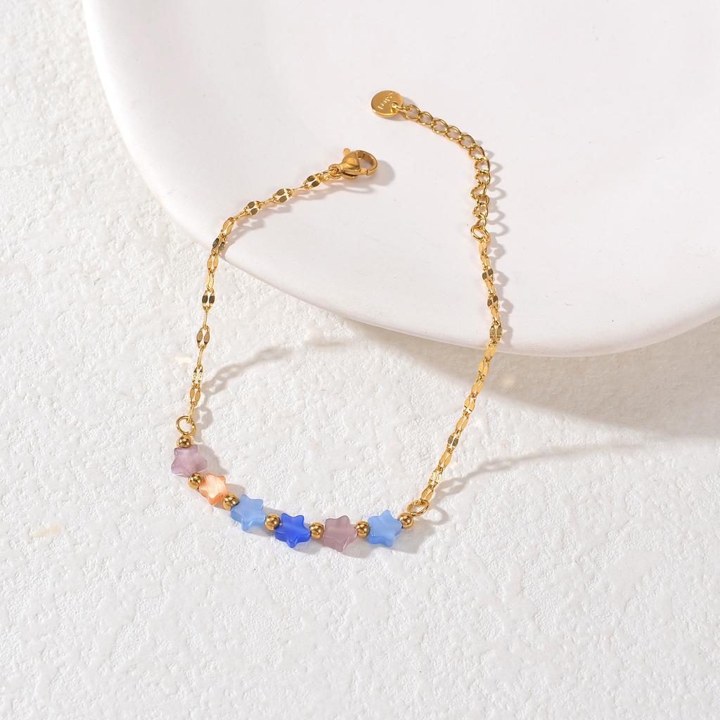 Atoztide Stainless Steel Colorful Bracelet Vintage Beaded Chain Star Bracelets for Women Girls Christmas Accessories Jewlry Gift