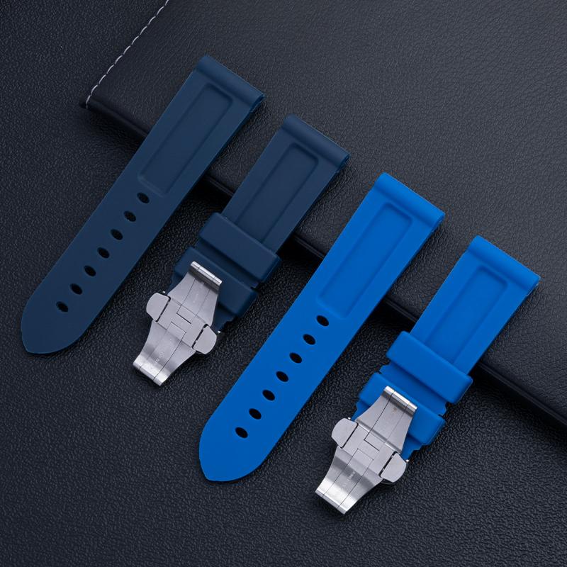 24mm Soft Top Quality Colorful Rubber Watchband For Panerai Strap Black Green Blue Red Band Butterfly Buckle Sport Waterproof