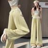High-Waist Lace Splice Women's Spring/Summer Loose Straight-Leg Pants