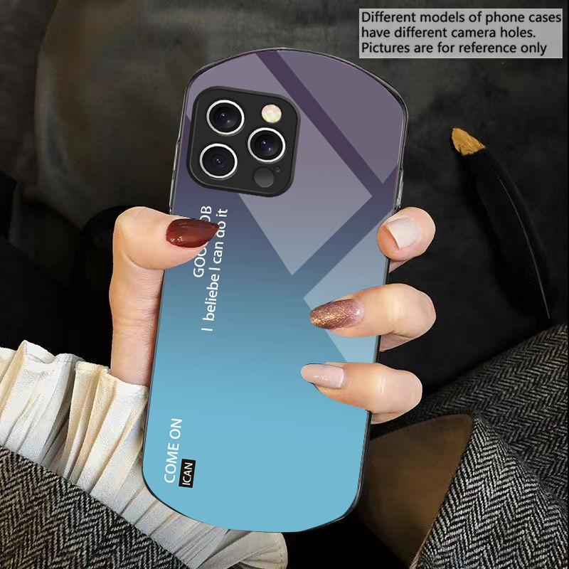 Couleur unie dégradée Pour iPhone 16 15 14 13 Plus 12 mini 11 Pro Max XR Xs X 7 8 6 6S 2022 Coque de téléphone en verre trempé elliptique