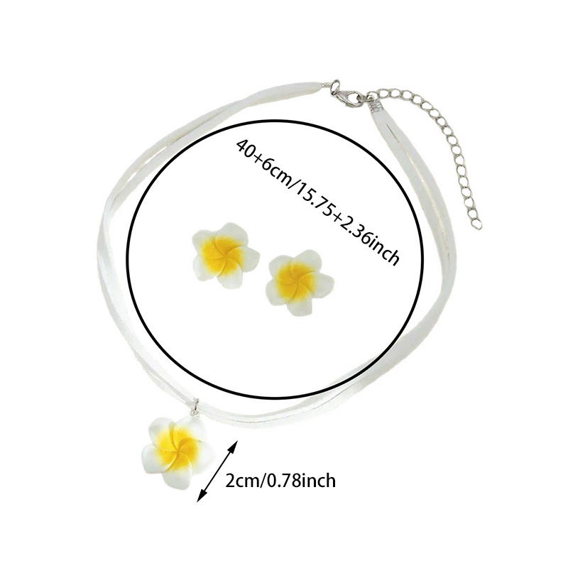 Women Hawaiian Plumeria Stud Earrings Necklace Set Delicate Summer Flower Jewelry Beach Party Accessories