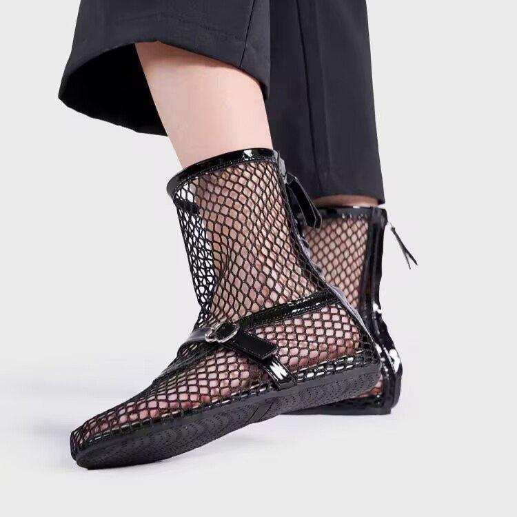 Women's New Mesh Roman Boots Sexy Short Boots Women's New Black Single Shoes Summer Sandals Plus Size 42 41