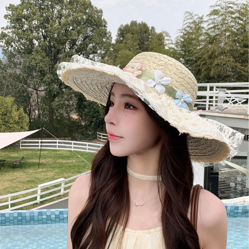 Spring And Summer Casual Straw Hat Women'S Breathable Lace Big Eaves Fashion Sun Hat Versatile Sun Hat Women'S Basin Hat
