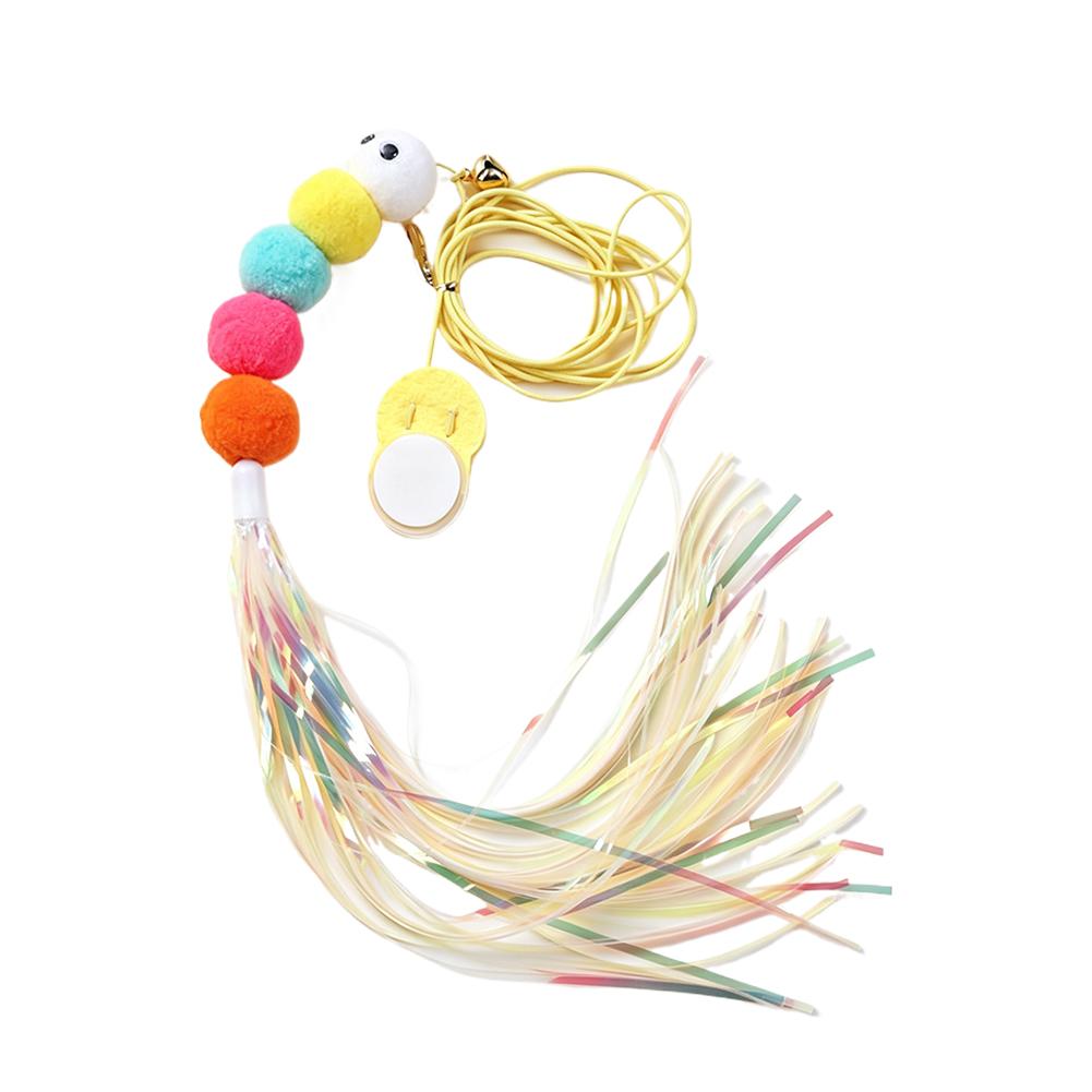 Hanging Cat Toy For Door Mounted Self-Play Elastic Rope Plush Caterpillar Feather Bell Teaser Toy For Feline Interaction